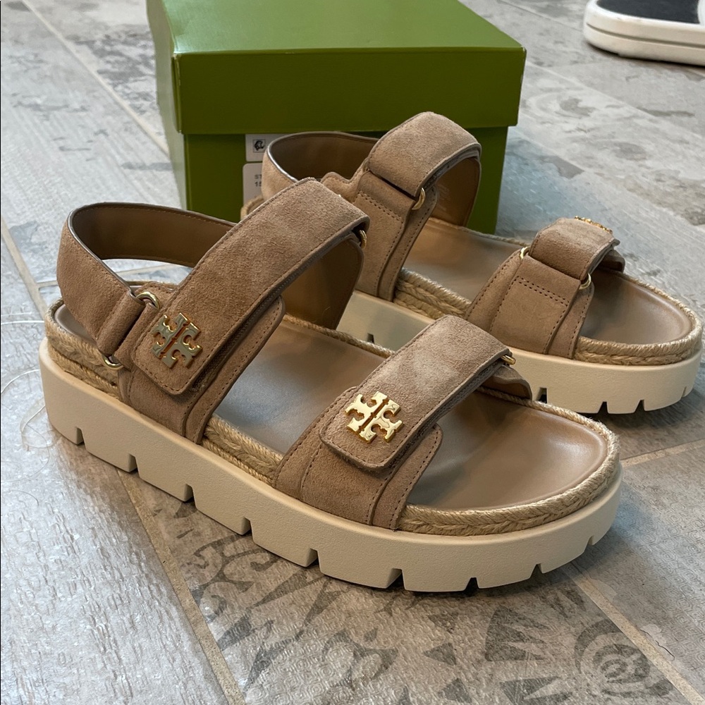 New! Tory Burch Beige 7.5 Suede Platform Sandals